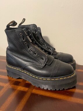 Dr. Martens Sin Claire Leather Platform Front Zipper - Black w/ Yellow Laces